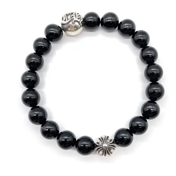 Chrome Hearts 10mm Black 2 Silver Beaded Bracelet