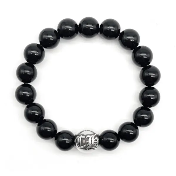 Chrome Hearts 10mm Black Single Silver Bead Cross Bracelet