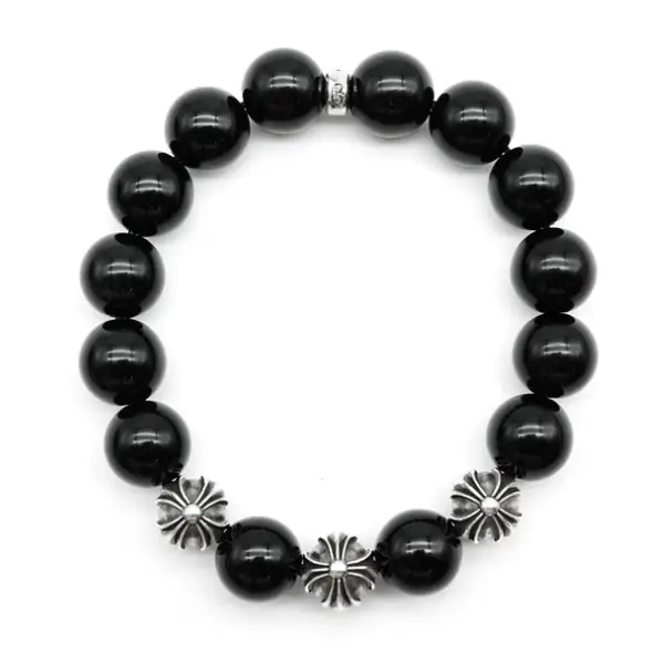 Chrome Hearts 12mm Black Obsidian Bead Bracelet