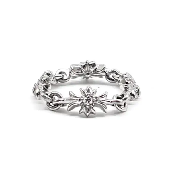 Chrome Hearts 18K White Gold Diamonds Tiny E Cross Ring