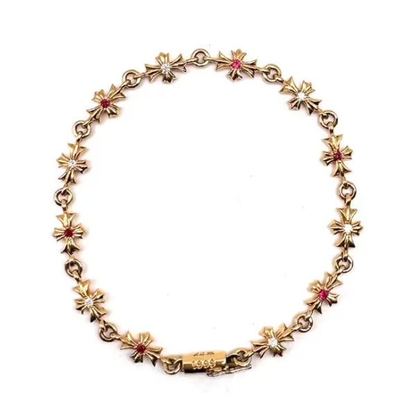 Chrome Hearts 22K Gold Diamonds & Ruby Tiny E Bracelet