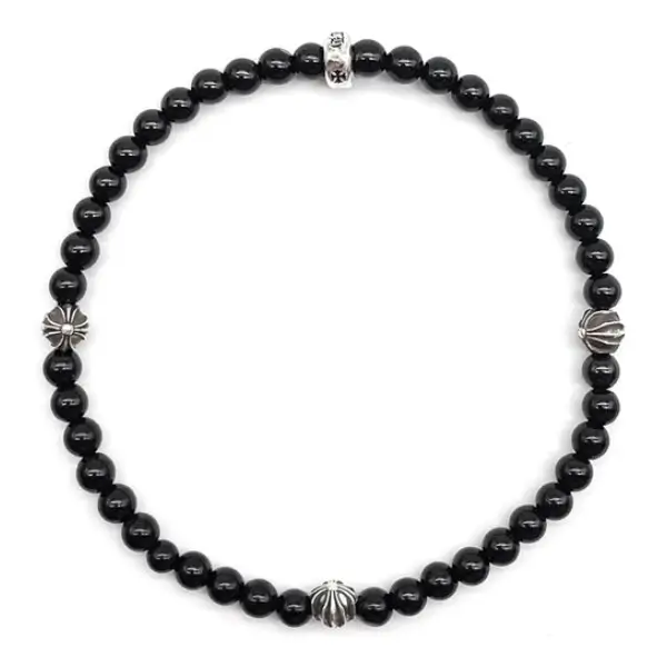 Chrome Hearts 4mm Obsidian Sliver Cross Bracelet