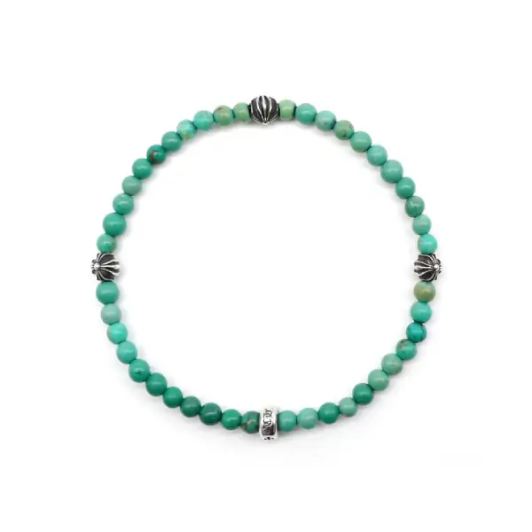 Chrome Hearts 4mm Turquoise Silver Cross Bracelet