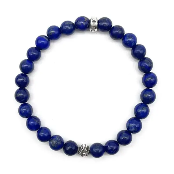 Chrome Hearts 6mm Silver Cross Blue Bead Bracelet