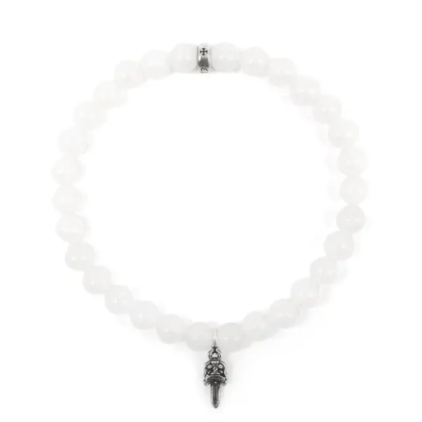 Chrome Hearts 6mm White Agate Bead Dagger Bracelet