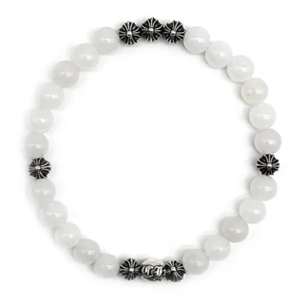 Chrome Hearts 6mm White Beaded 8 Silver Cross Ball Bracelet