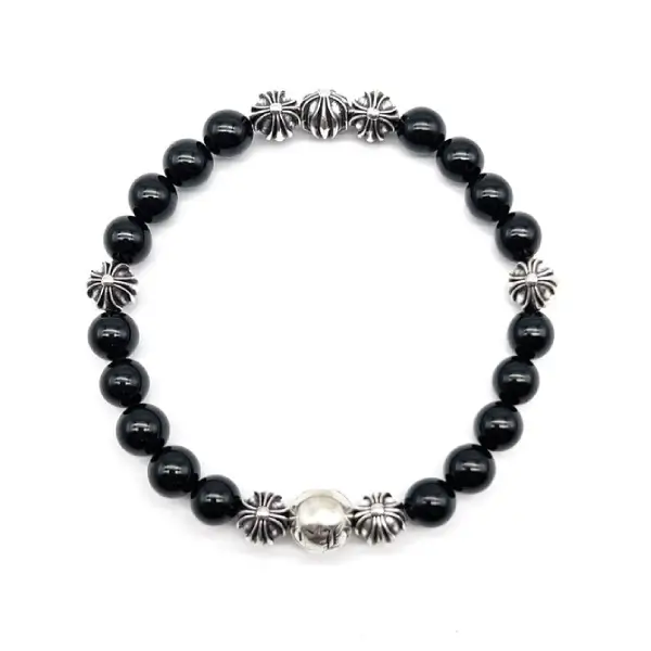 Chrome Hearts 8mm Black 8 Silver Beaded Bracelet