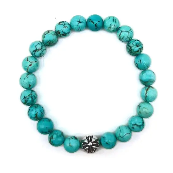 Chrome Hearts 8mm Single Silver Turquoise Cross Bracelet