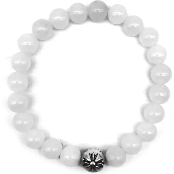 Chrome Hearts 8mm Single Silver White Agate Cross Bracelet