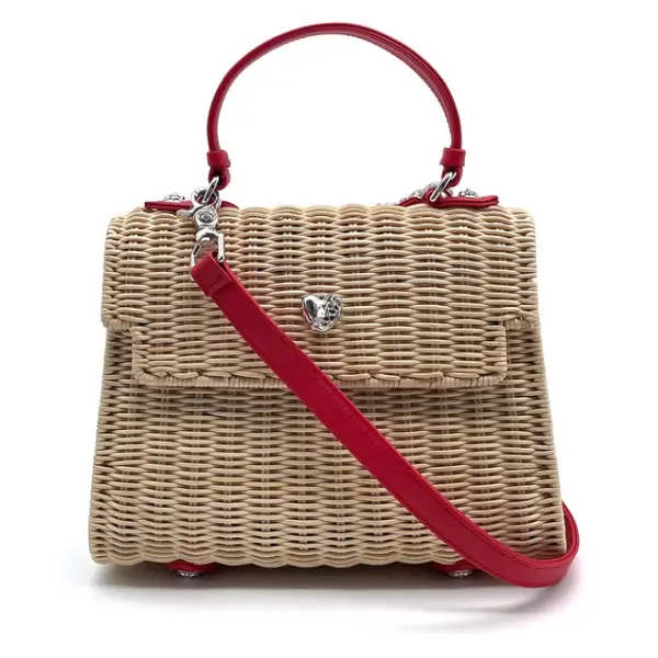 Chrome Hearts Basket-Weave Red Leather Vine Heart Wicker Bag