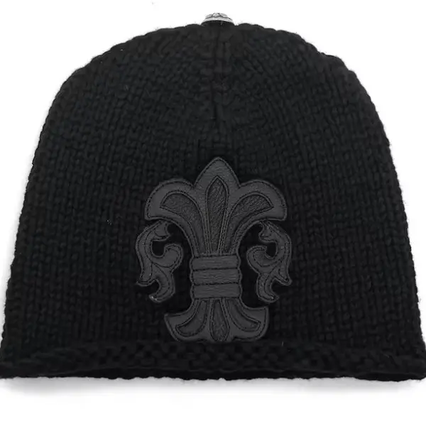 Chrome Hearts Black Cashmere Fleur Patch Beanie