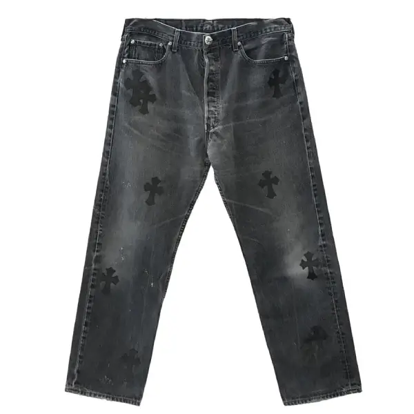 Chrome Hearts Black Cross Patch Jeans