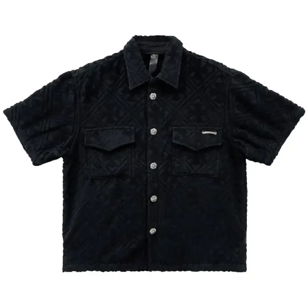 Chrome Hearts Black Terry Cloth Plus Monogram Short Sleeve Shirt
