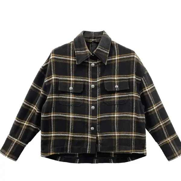 Chrome Hearts Black & Yellow Plaid Cropped Cargo Flannel Shirt