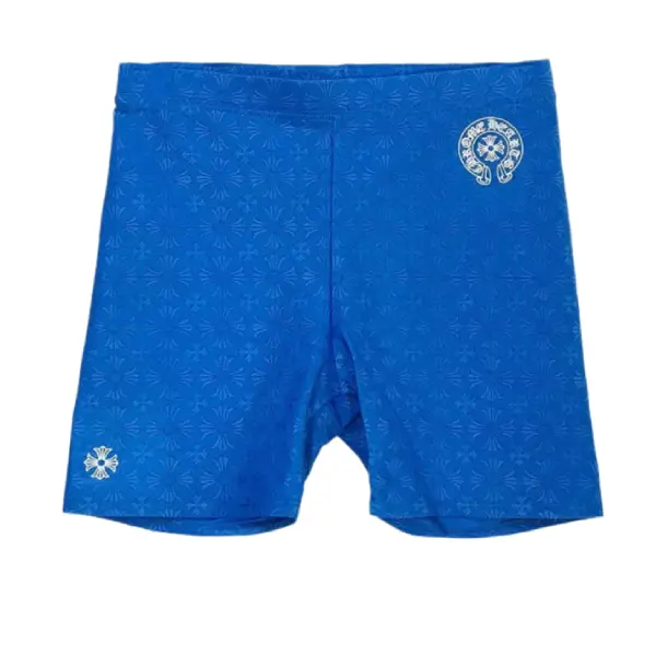Chrome Hearts Blue Horseshoe Logo Biking Shorts