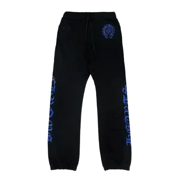 Chrome Hearts Blue Horseshoe Script Black Sweatpants