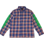 Chrome Hearts Blue & Red Plaid Cropped Cargo Flannel Shirt