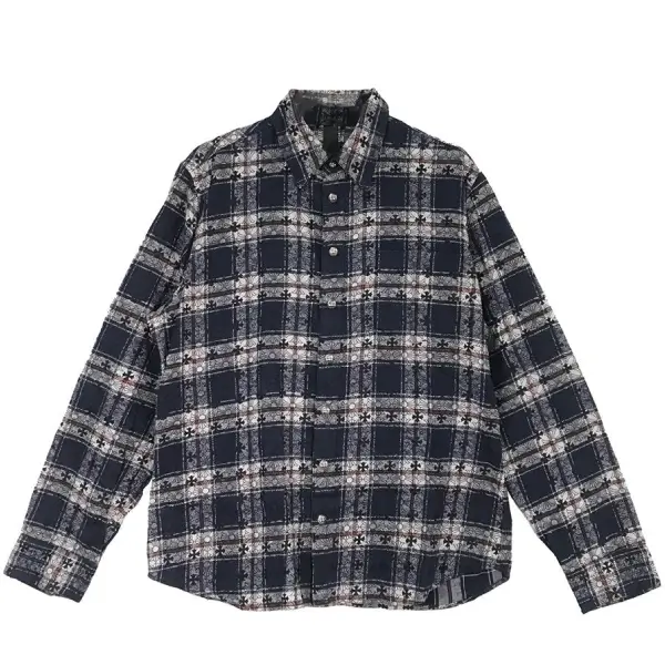 Chrome Hearts Blue&Black Monogram Cross Patch Flannel Shirt