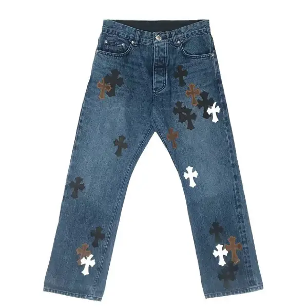 Chrome Hearts Brown & Black Cross Patch Denim Jeans