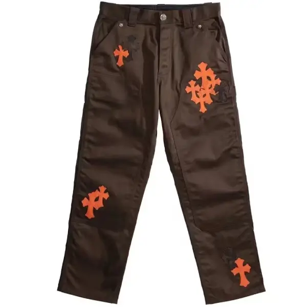 Chrome Hearts Brown Orange Cross Patch Carpenter Pants