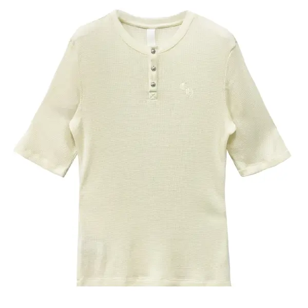 Chrome Hearts CH Letter Waffle Thermal Short Sleeve Henley T-Shirt Tee