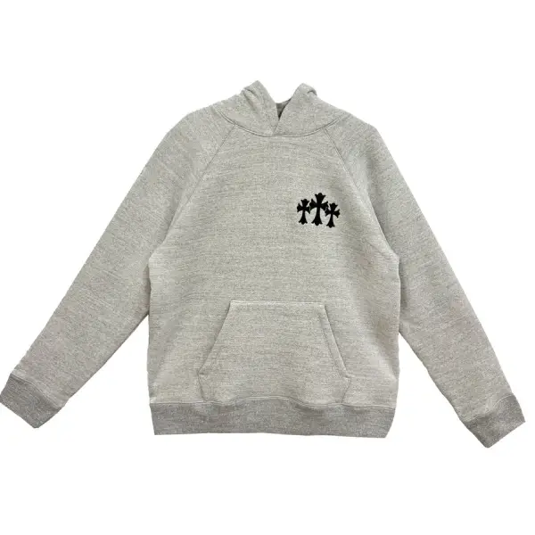 Chrome Hearts CH Logo Cross Leather Patch Grey Pullover Hoodie