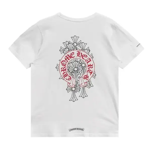 Chrome Hearts Cemetery Cross Red Horseshoe Short Sleeve T-Shirt Tee