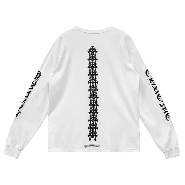 Chrome Hearts Cemetery Cross Tire Tracks White Long Sleeve T-Shirt