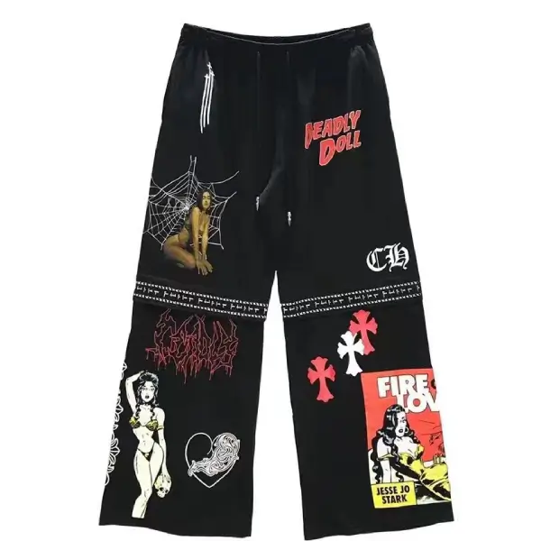 Chrome Hearts Deadly Doll Comic Loose Pants Black