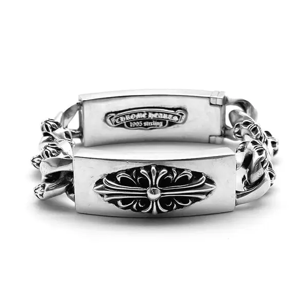 Chrome Hearts Double ID Silver Floral&Dagger Bracelet
