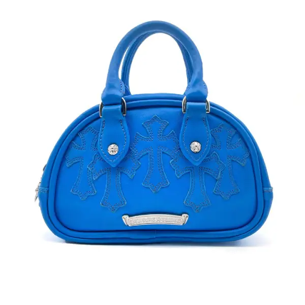 Chrome Hearts Electric Blue Leather Cross Patch Mini Gym Bag