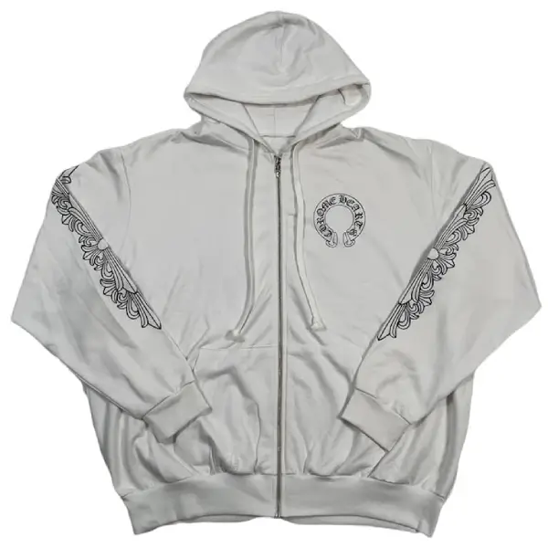 Chrome Hearts Horseshoe Floral Zip Up Hoodie White