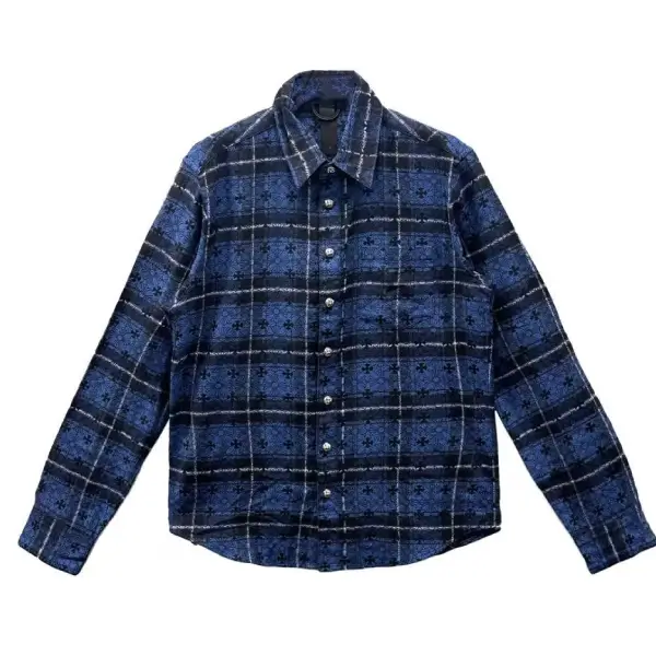 Chrome Hearts LOOSE END Blue Monogram Cross Flannel Shirt