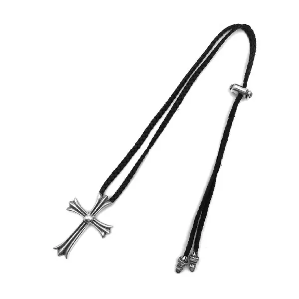Chrome Hearts Leather Braids Silver Cross Stopper Necklace