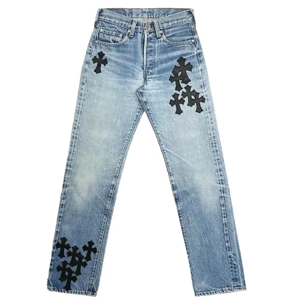 Chrome Hearts Levi's 501 Black Cross Leather Patch Jeans