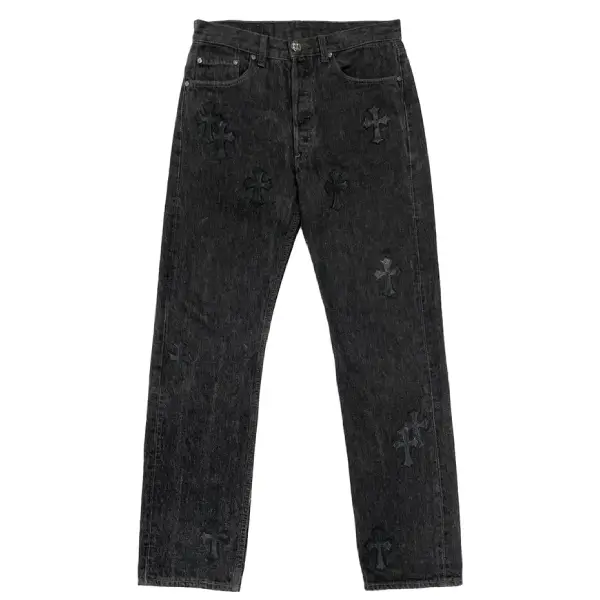 Chrome Hearts Levi's 501 Black Leather Cross Patch Jeans