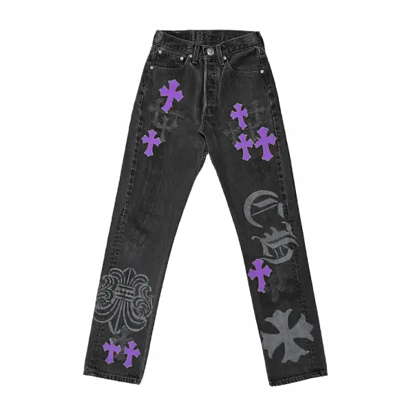 Chrome Hearts Levi's 501 Black&Purple Cross Patch Dark Grey Jeans