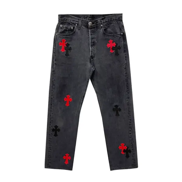 Chrome Hearts Levi's 501 Black&Red Cross Patch Grey Jeans