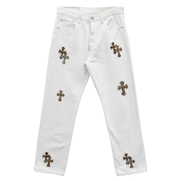 Chrome Hearts Levi's 501 Leopard Cross Patch White Jeans