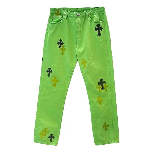 Chrome Hearts Levi's 501 Matty Boy Sex Records Cross Patch Green Jeans