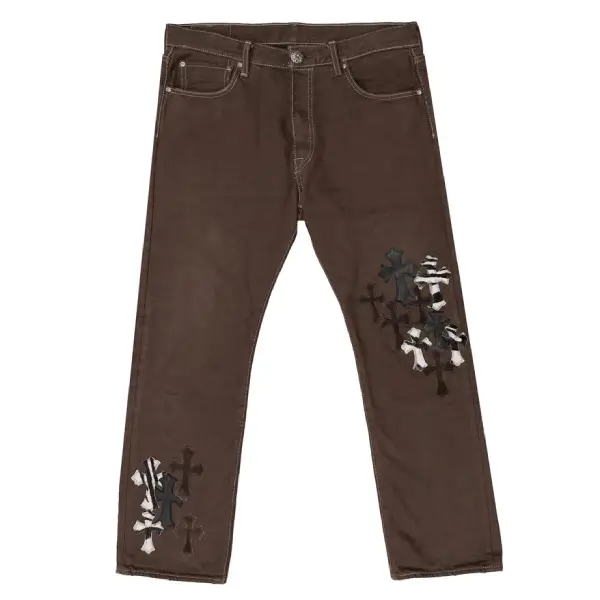Chrome Hearts Levi's 501 Zebra & Black Cross Patch Brown Jeans