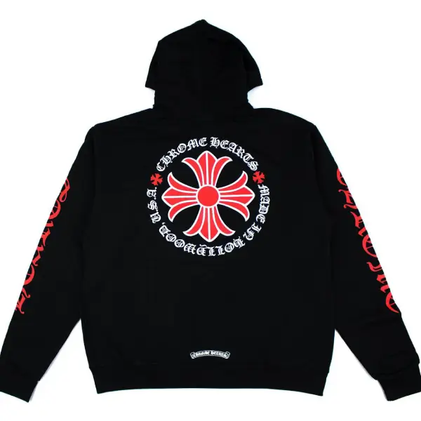 Chrome Hearts Made In Hollywood Plus Cross Zip Up Hoodie Black/Red