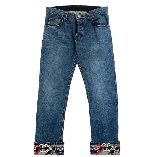 Chrome Hearts Matty Boy Chomper Leather Patch Jeans