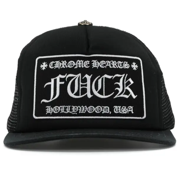 Chrome Hearts FUCK Hollywood Trucker Hat Black