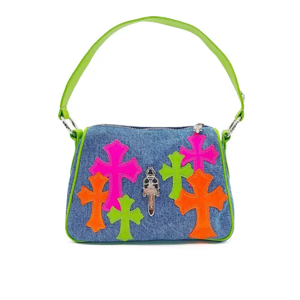 Chrome Hearts Miami Art Basel Multi-Color Patch Denim Cross Patch Nugget Bag