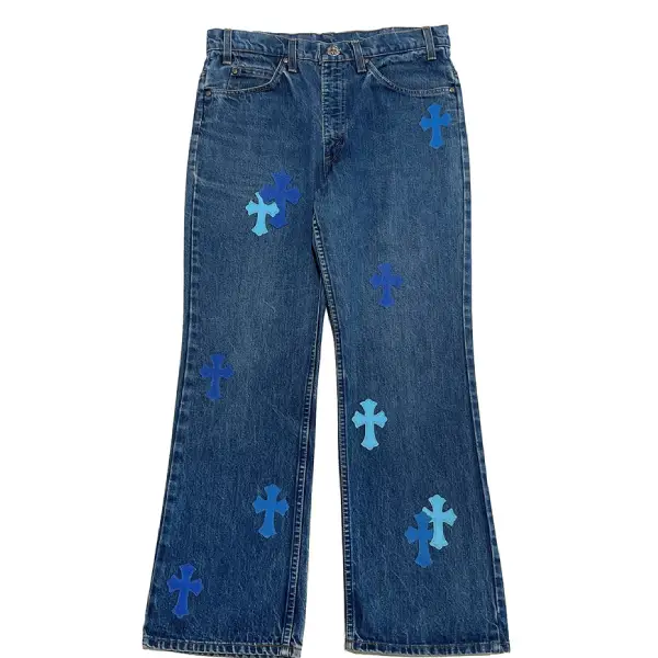 Chrome Hearts Miami Blue Cross Patches Jeans