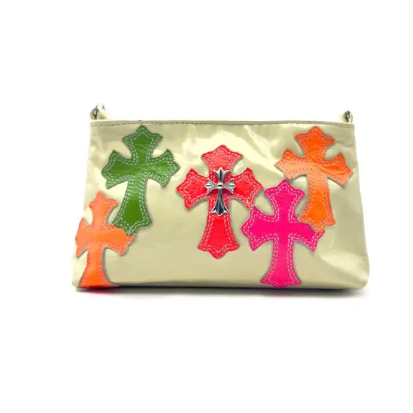 Chrome Hearts Muti-Color Patches Cross Safty Pin Chain Shoulder Bag