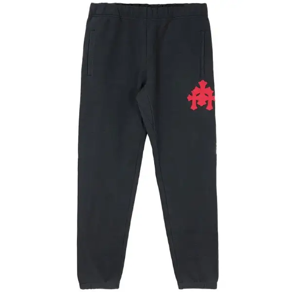 Chrome Hearts Navy Triple Red Leather Cross Patch Sweatpants