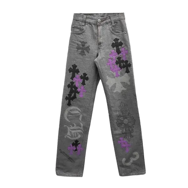 Chrome Hearts Online Exclusive Purple Cross Patch Stencil Jeans