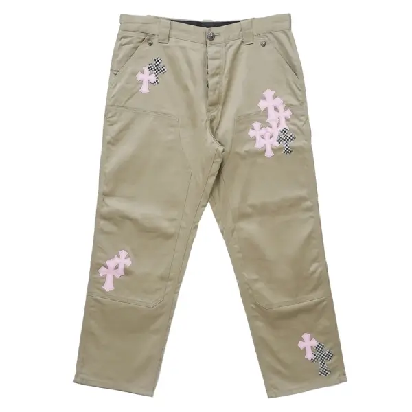 Chrome Hearts Pink Cross Leather Patch Carpenter Pants